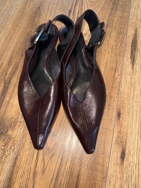 Zara Pointed Slingback Flats in Dark Burgundy